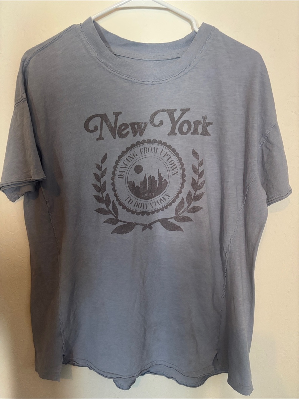 aerie New York Graphic Tee - Dusty Blue with Dark Gray Print